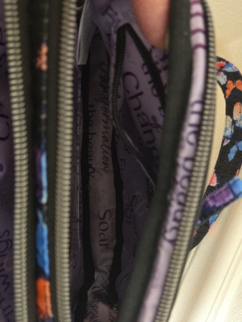 lug Quilted Black Crossbody with Blue, Purple & Coral Floral Print - Picture 4 of 8